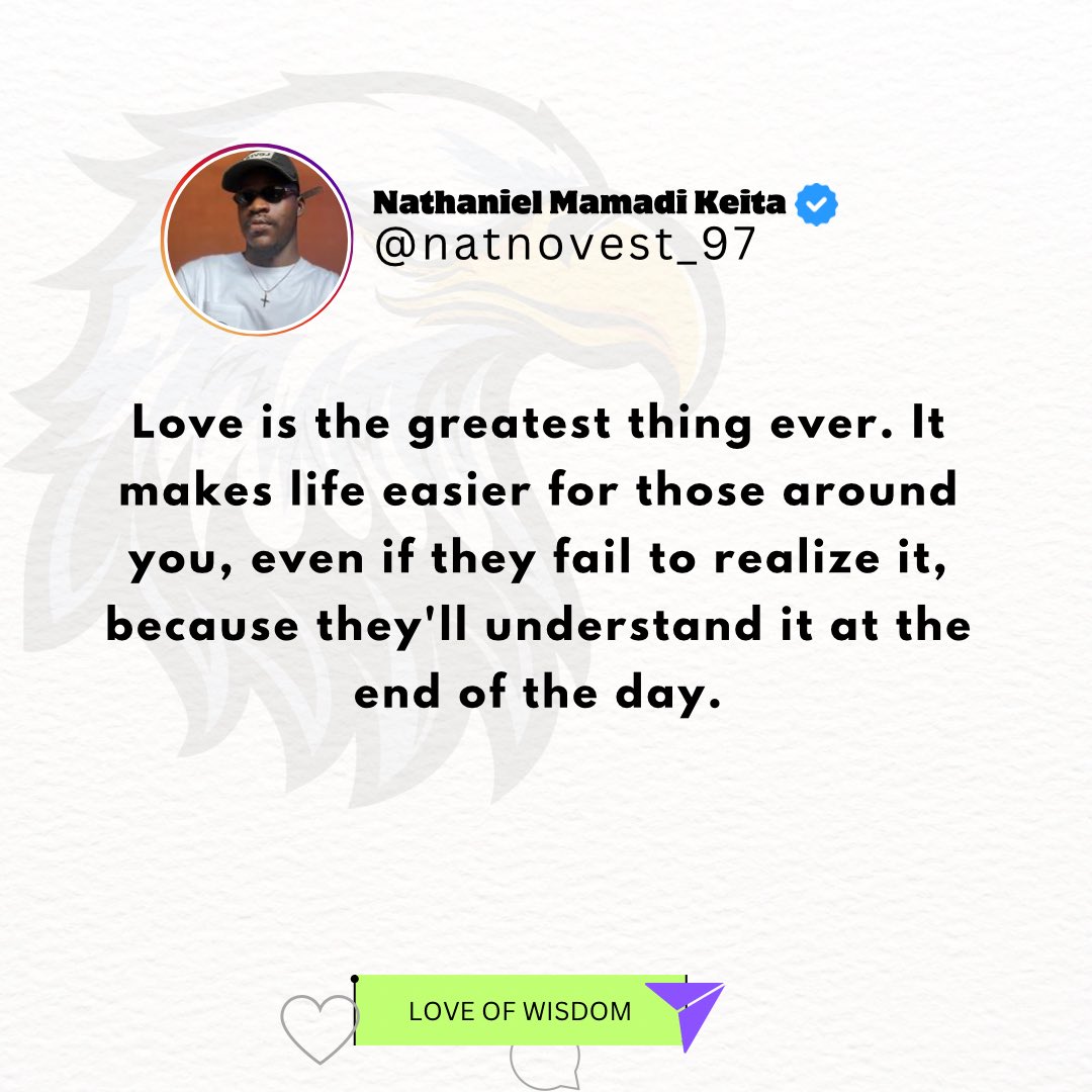 Natnovest97's tweet photo. Love is the greatest thing ever. It makes life easier for those around you, even if they fail to realize it, because they'll understand it at the end of the day.
#motivational #successfulmindset #successstory #nevergiveup #SuccessJourney #goviral #fypppoppppppppppppppppppシ https://t.co/UiCq2bbgwb
