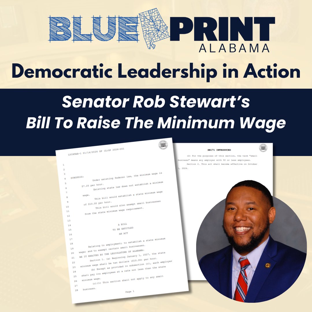 Blueprintal's tweet photo. As the 2026 legislative session moves forward, Democrats are introducing commonsense bills that put people first, from expanding opportunities for veterans, to protecting second chances, to fighting for fair wages.

Stay engaged. Stay informed. Our participation matters. https://t.co/XlN86G0QA2