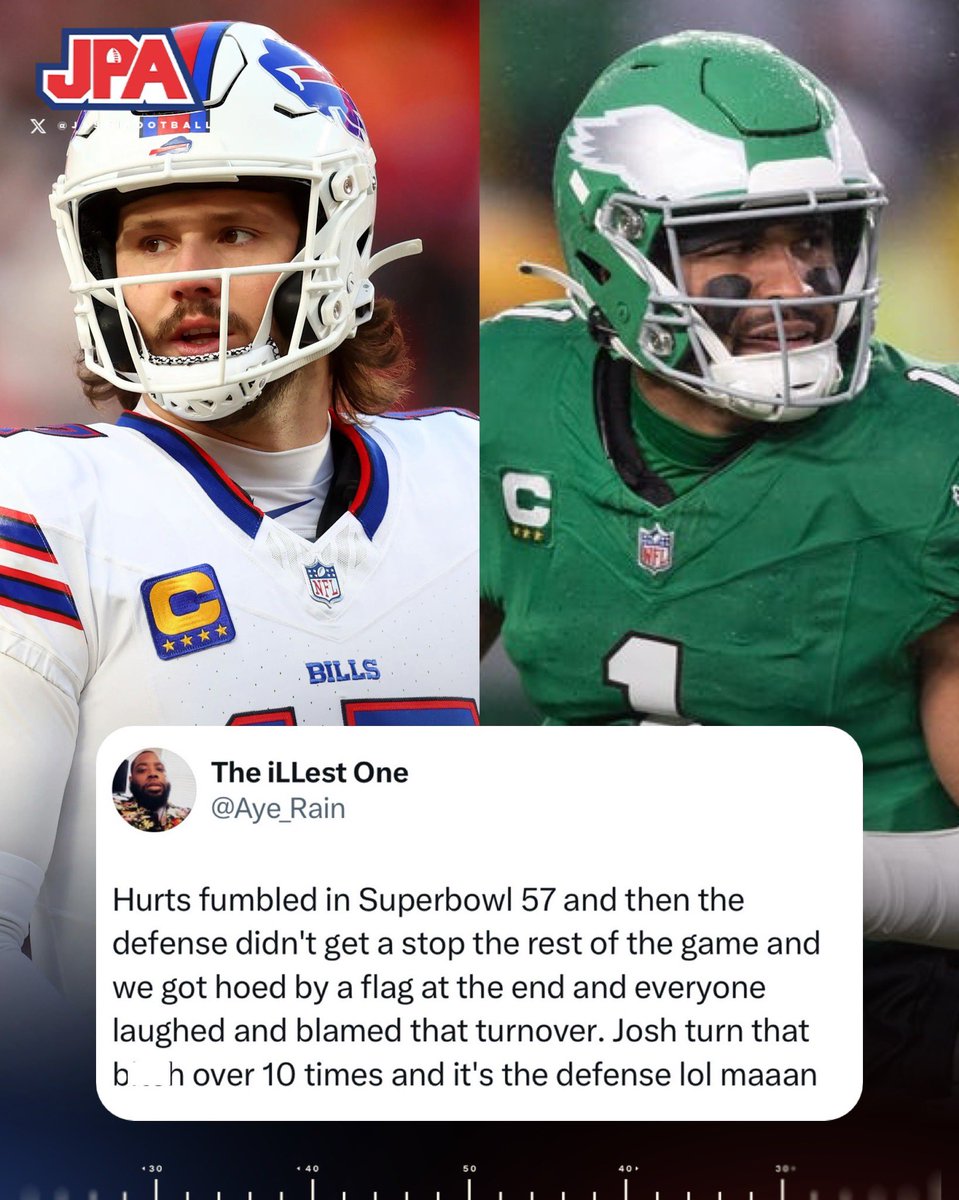 jasrifootball's tweet image. An Eagles fan calls out the different narratives between Josh Allen &amp;amp; Jalen Hurts.