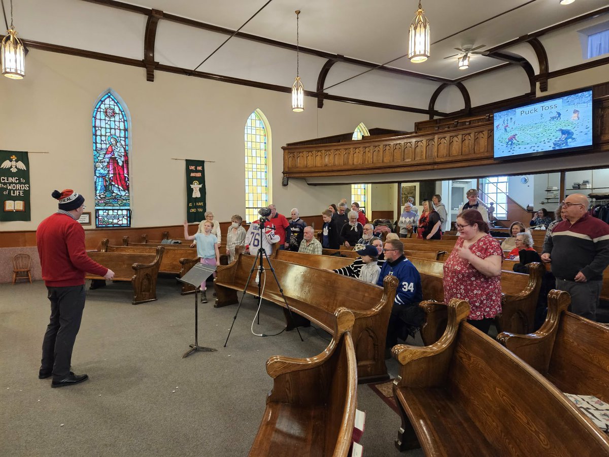 Lots of fun this morning during “Hockey Morn in Canada”.  Lots of hockey wardrobes, Stompin' Tom Hockey song turned to a fun hymn, puck toss, and a great reflection of just what are we looking for?  Of course Rev HabsFan took some fun jabs.
