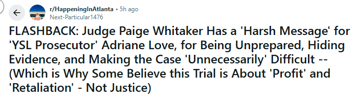 MusicSuiteC's tweet image. COMMENT:

"Whenever #FaniWillis gets found out, she has a "Records Retention" event -- gets a media interview with WSB, AJC, etc., to push 'racism', play the victim, brag about her imaginary conviction rate, and say how great she is."

#YSL  #YoungThug 
reddit.com/r/HappeningInA…