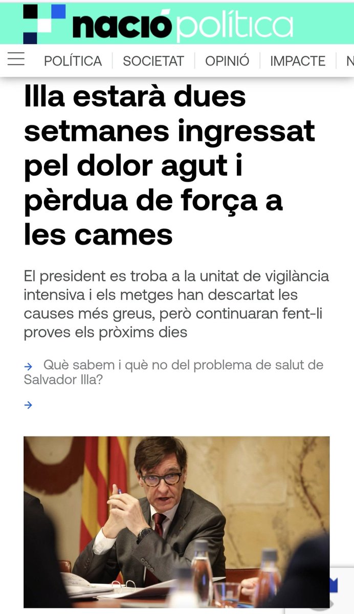 El sr <a href="/salvadorilla/">Salvador Illa Roca</a> estarà dues setmanes ingressat, la pregunta és i durant aquest temps ,qui és el president? El conseller de la presidència? Ningú?