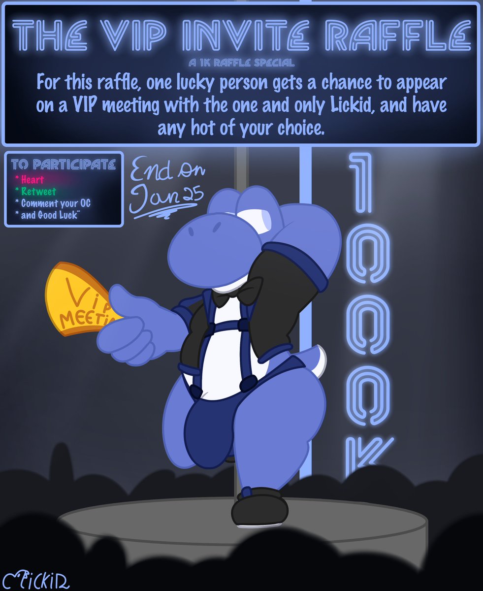 THE VIP INVITE RAFFLE - A 1k Raffle Special

To comemorate this special time, I'll be opening a Raffle, the prize is a VIP Meeting with me, Lickid, of any type of sexual fun you want it to be, Bottom or Top~

Follow the description in the artwork and good luck~