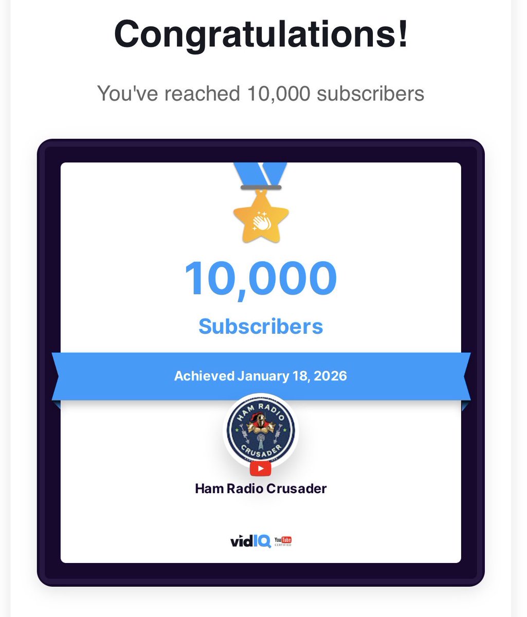 HRCrusader's tweet image. Wow!! This is just Awesomeness!! I want to say Thank You to all of my Subscribers and New Subscribers and to all the Creators that helped me along the way! I hope to be around for a lot more! Let’s do this #Ham #Radio thing TOGETHER! 10K Livestream Give-A-Way coming Soon!