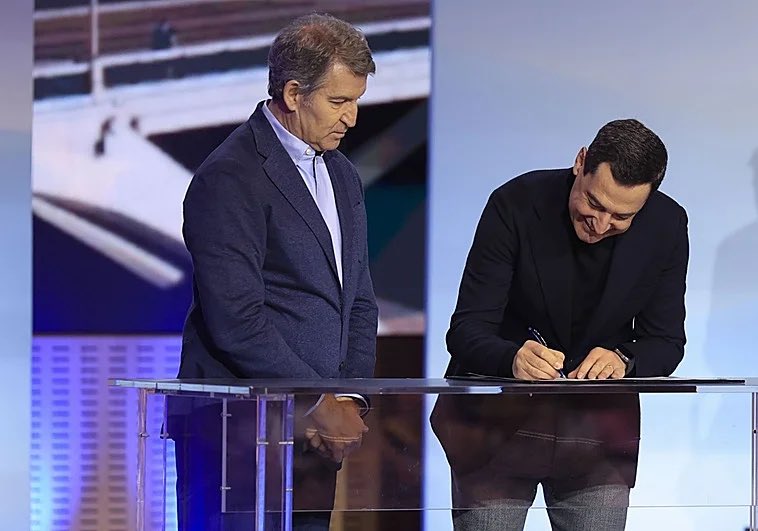 La foto de la legislatura: la firma en la que el presidente de la Junta de Andalucía renuncia a más de 5.000 millones de euros para la mejora de los servicios públicos. 

La sanidad, la educación, la vivienda y la dependencia quedan en un segundo plano; se prioriza el interés del