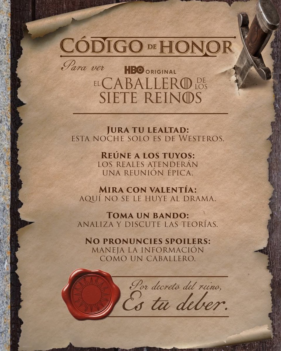 Outstandingmx's tweet photo. 🗡️🔥 #Outstanders, hagan el juramento 🔥🗡️
Las reglas están claras: esta noche nos vemos para un estreno épico ⚔️✨
El honor, la lealtad y la historia llaman…
#ElCaballerodelosSieteReinos #AKnightOfTheSevenKingdoms #HOTD #HouseOfTheDragon https://t.co/OnQqzI5fIE
