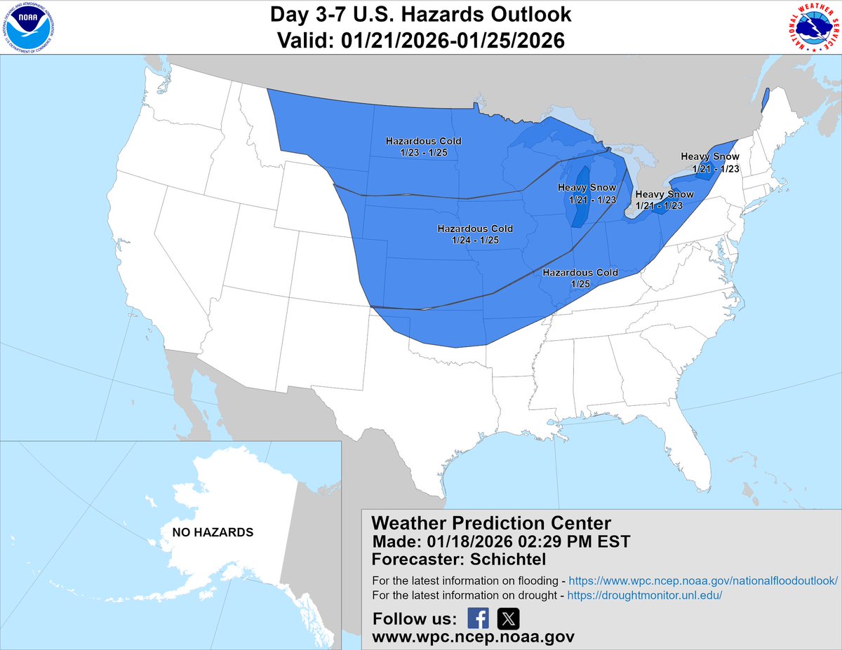 NWSWPC's tweet image. An updated Day 3-7 Hazards Outlook has been issued. wpc.ncep.noaa.gov/threats/threat…