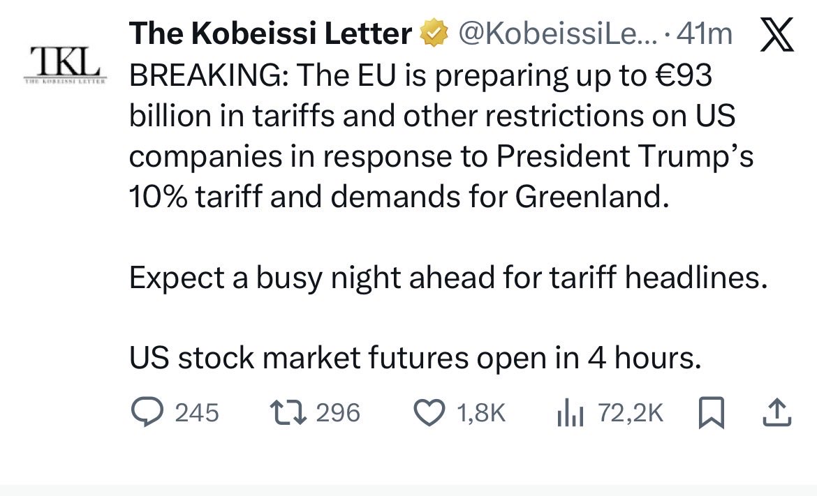 masteringweb3's tweet image. 🔥 me/hr – crypto &amp;amp; co. News 🚀
Was bewegt den Space gerade:

🚨 BREAKING (Handelskonflikt EU vs. USA):
Die EU bereitet laut Berichten Vergeltungsmaßnahmen von bis zu €93 Mrd. vor – Zölle und ggf. weitere Restriktionen gegen US-Unternehmen. Hintergrund sind Trumps angekündigter…