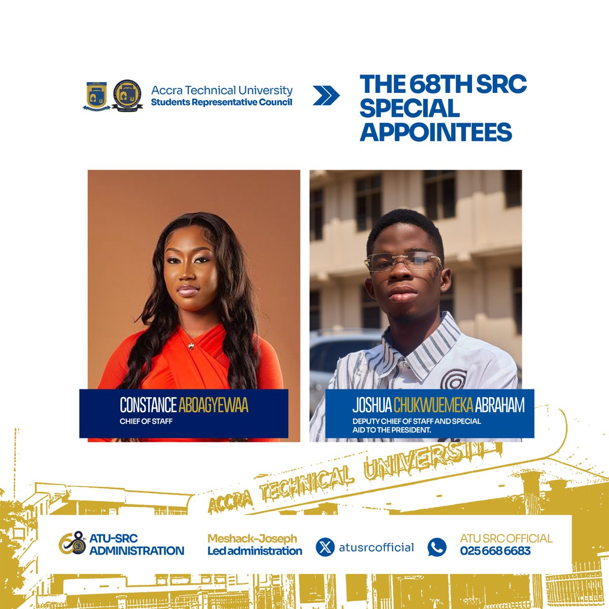atusrcofficial_'s tweet photo. 📌OFFICIAL ANNOUNCEMENT
The 68TH SRC Administration is pleased to officially present its appointed officers, who will serve in various capacities to support effective governance and student representation.
We wish all appointees a successful tenure in service to the student body. https://t.co/XHzYpeaSIl