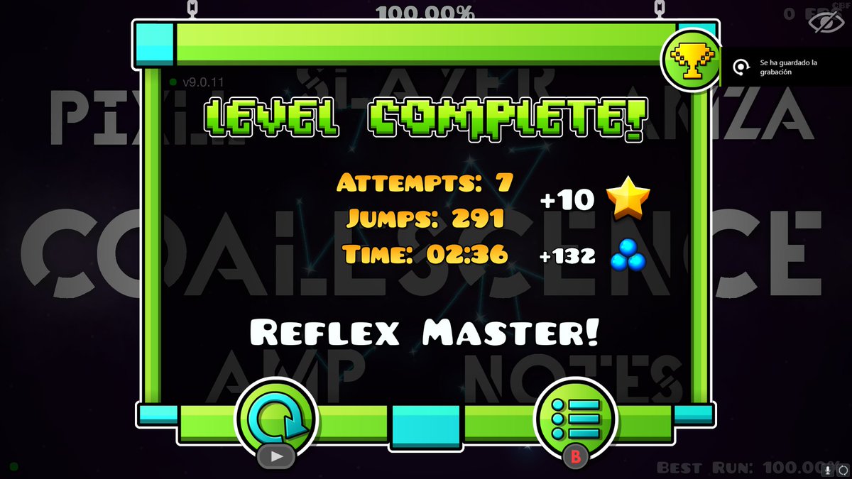 (NEW HARDEST) COALESCENCE 100%
Man porfin se termino este nivel, tuve la peor suerte del mundo pero aquí estamos,  dejo el link en las respuestas, gracias papus :))