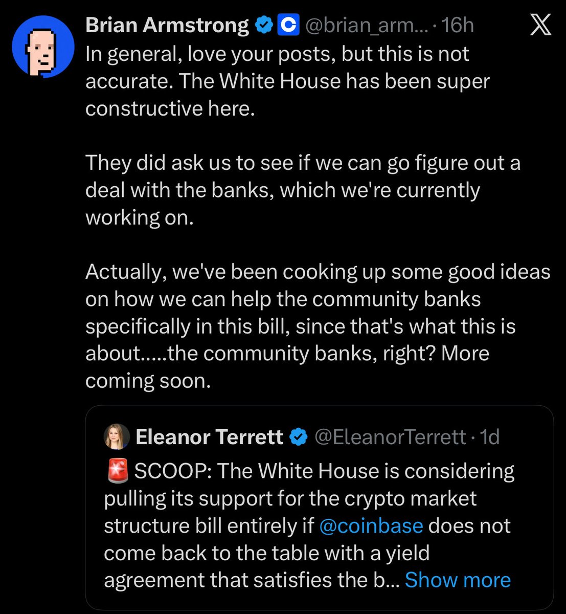🚨 Coinbase CEO Accidentally Exposed Why XRPL + RLUSD Are A Threat To Centralized Exchanges 

Why Would Coinbase Fight The ‘Pro-Crypto’ Market Structure Bill?

Because if you read between the lines, this bill doesn’t just bless crypto, it drags CEXs closer to being banks.