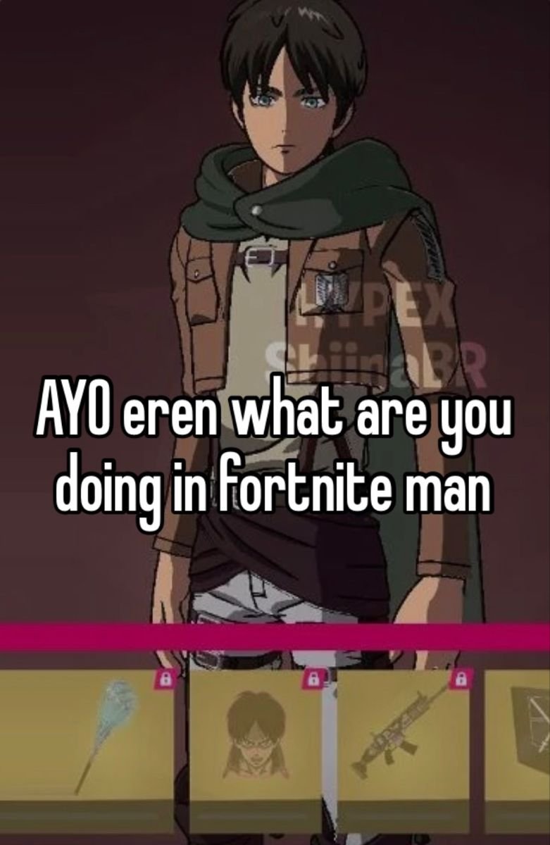 Sasuke_itemshop's tweet image. I remember running back home after school excited in 2023 when I found out they were adding Eren to Fortnite, Such a shame that Epic locked him behind a battle pass, a misuse of such a goated collaboration.