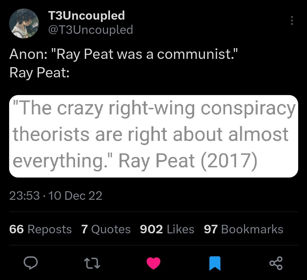 DivineReroll's tweet photo. @kwiatevey I wouldn't trust Reddit's opinion on that matter, or in general, really. As some of the commenters correctly pointed out, following Peat's principles naturally leads you down a path most would consider "right wing" when in reality it's just the Truth, which you slowly uncover https://t.co/HrAHssYelV