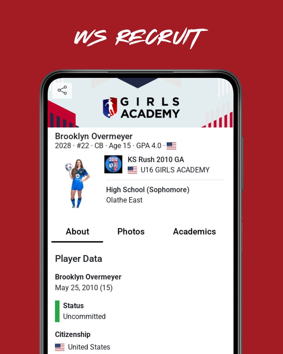 Internespo's tweet image. 💥Player Spotlight: @brookovermeyer
P
⚽️ 2028 · Center Back
🏟️ Kansas Rush Soccer Club
📍 Olathe, Kansas

🔗 internespo.com/profile/brookl…

Meet Brooklyn Overmeyer, a talented 15-year-old center back for KS Rush 2010 GA. With an impressive GPA of 4.0/4.0, Brooklyn excels both on the…