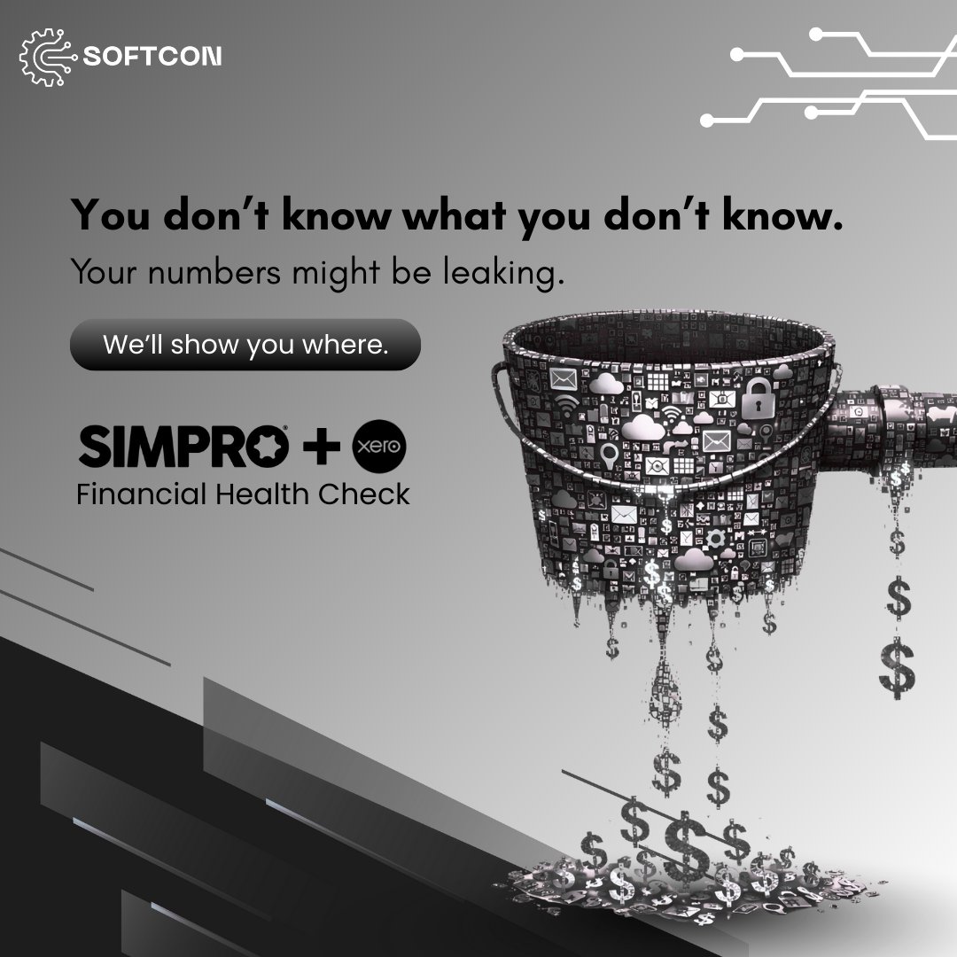 Softconltd's tweet photo. Most businesses don’t realise they have financial leaks — until cash flow gets tight, margins shrink, or reports stop making sense.

Our Simpro + Xero Financial Health Check shows you exactly what’s happening behind the scenes.

#Softcon #FinancialHealth #CashFlowManagement https://t.co/WI4srQXYva