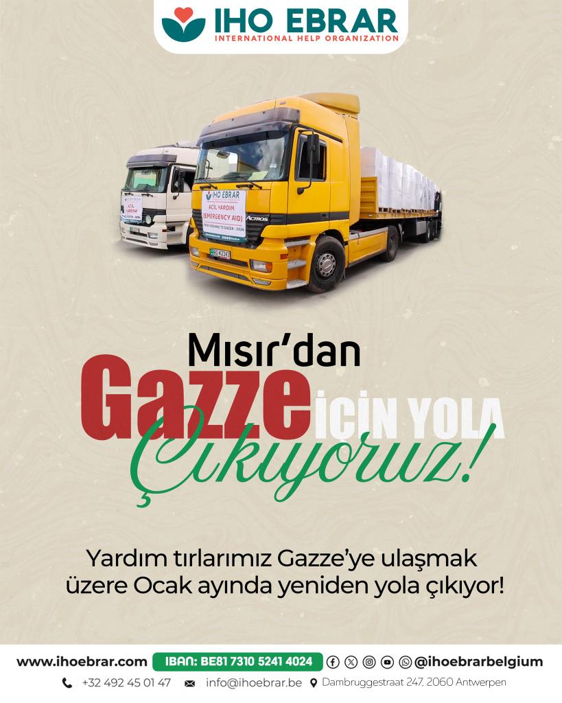 🇹🇷 IHO Ebrar’ın yardım tırları Mısır’dan Gazze’ye doğru yola çıkıyor.

🇳🇱 De hulpvrachtwagens van IHO Ebrar zijn onderweg van Egypte naar Gaza. Wacht niet langer en steun onze broeders en zusters in 

🔗 Online Bağış / Online Donatie 
ihoebrar.com/online-bagis/