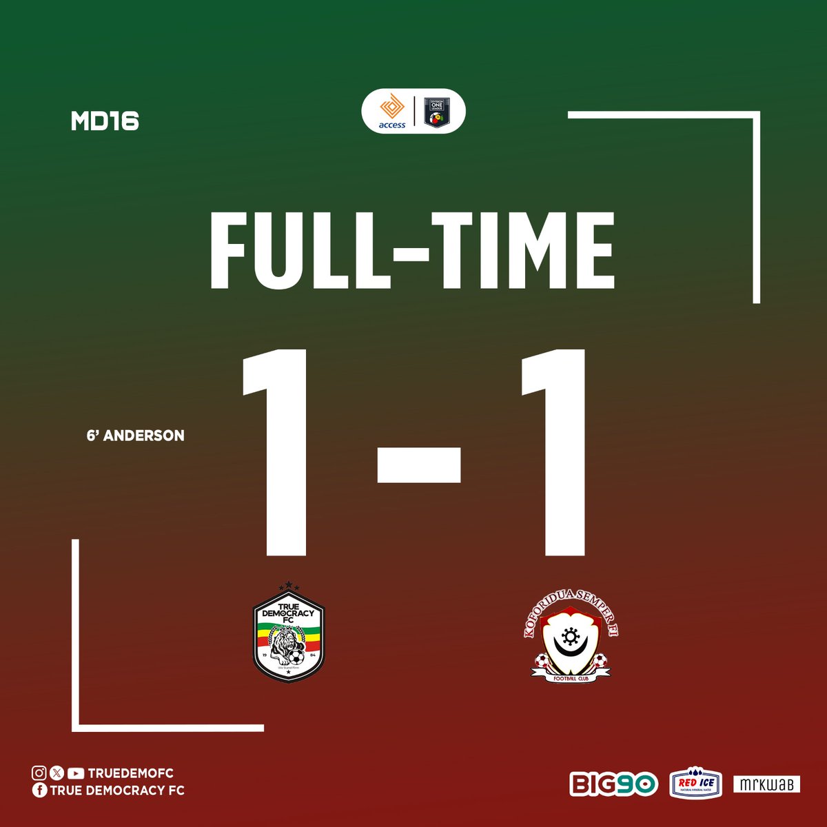 TRUEDEMOFC's tweet photo. Final Score https://t.co/jekutZMt86