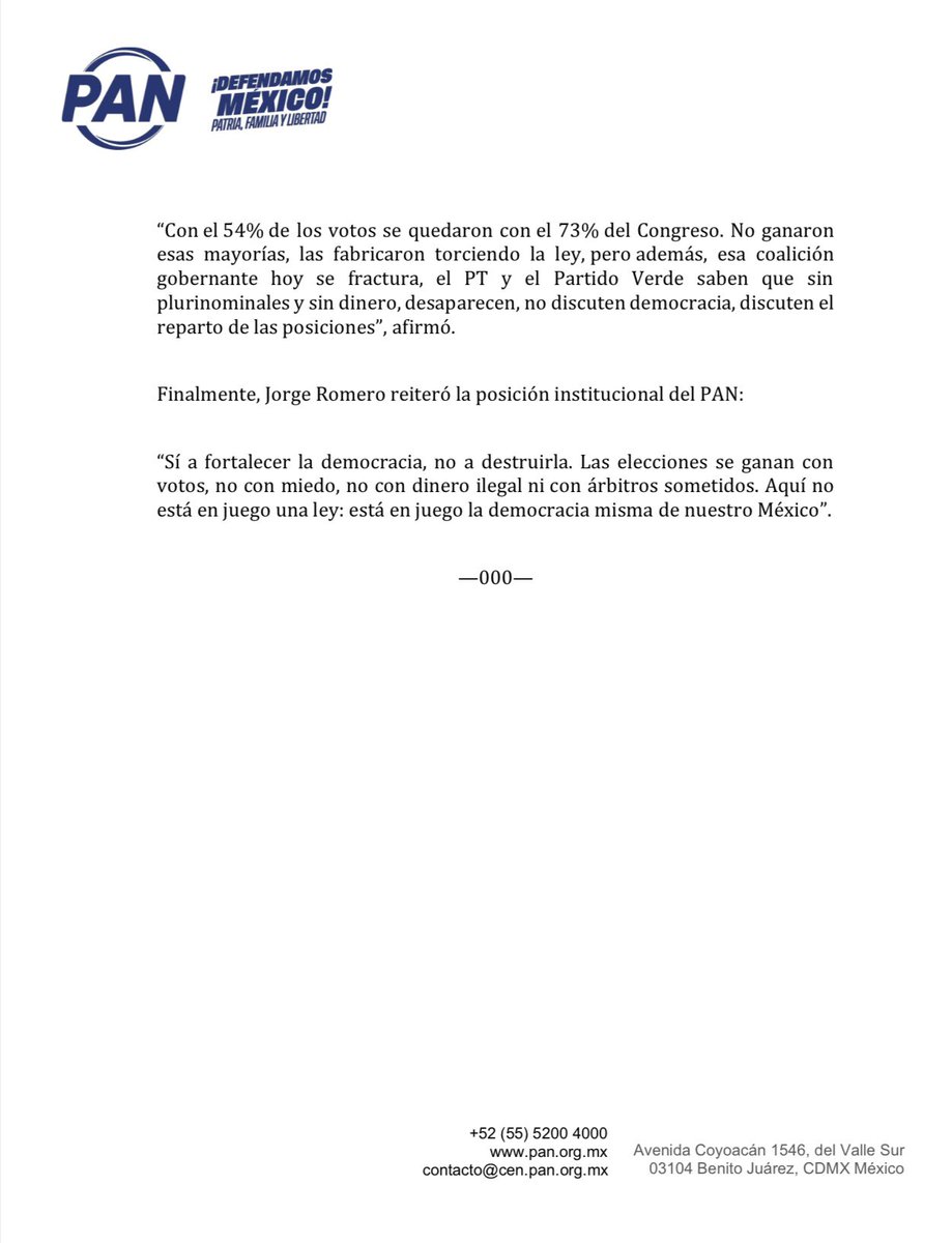 🔵 La Reforma Electoral no es solo una ley: Morena intenta fortalecer el autoritarismo mientras que en Acción Nacional defendemos la democracia. 🇲🇽

#Boletín📰  #LeyMaduro