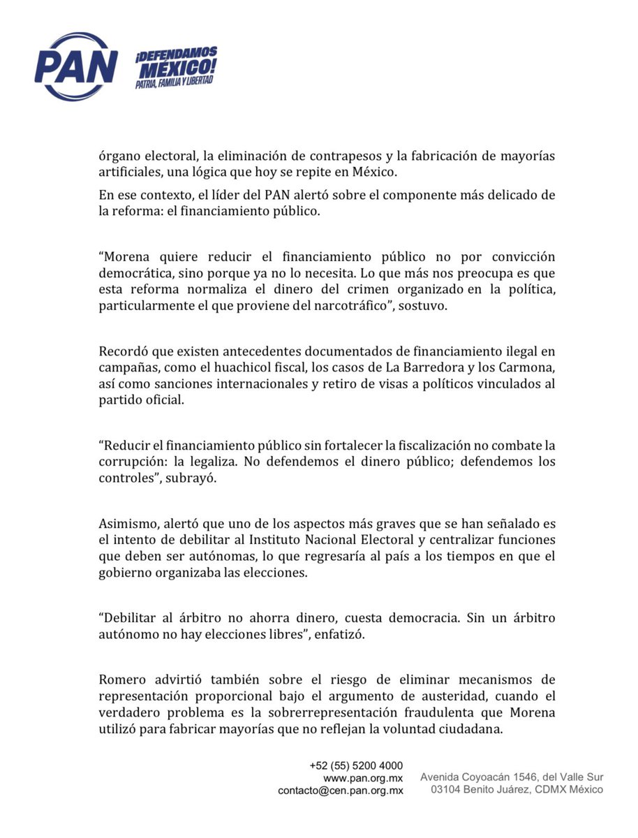 AccionNacional's tweet photo. 🔵 La Reforma Electoral no es solo una ley: Morena intenta fortalecer el autoritarismo mientras que en Acción Nacional defendemos la democracia. 🇲🇽

#Boletín📰  #LeyMaduro https://t.co/ug967nCk8T