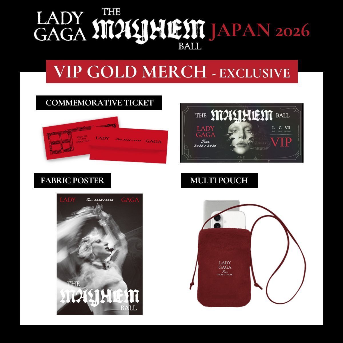 VIP merch for The MAYHEM Ball Tour in Japan.