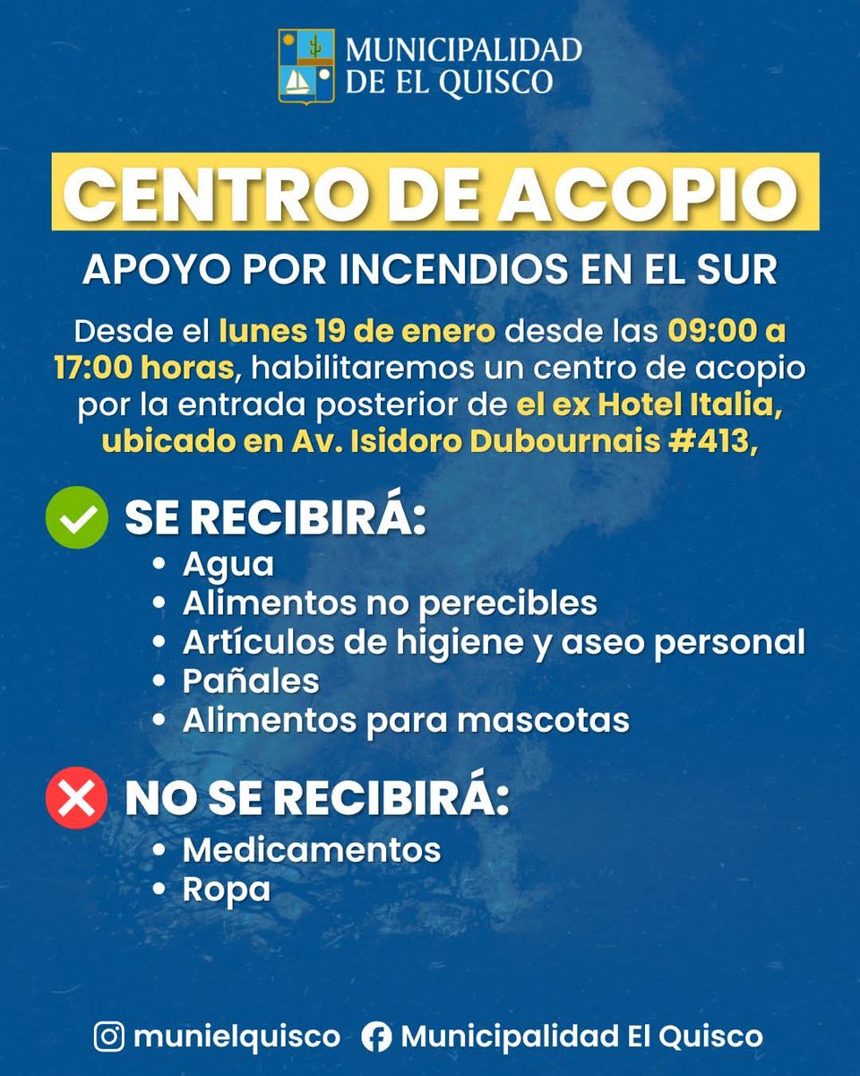 CAMPAÑA SOLIDARIA de las comunas de #Cartagena, #ElQuisco y #Algarrobo en ayuda a las comunas afectadas por los Incendios Forestales en la Regiones de Biobío y Ñuble.