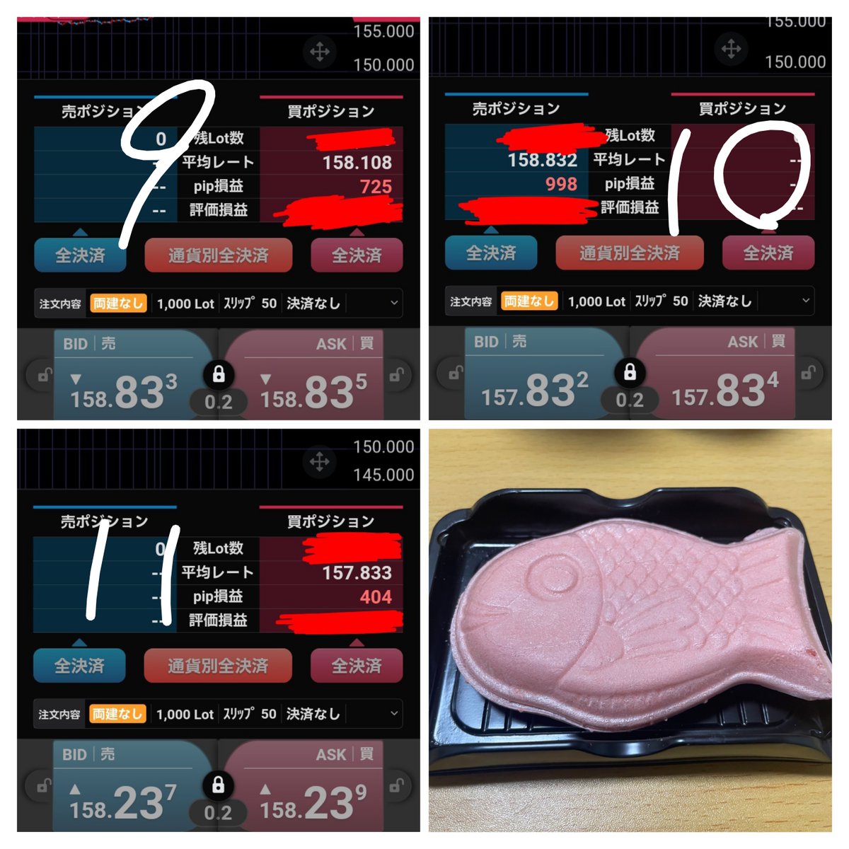 酒飲んで気分いいので… 先週1週間の #ドル円 取引レビュー 12日(月)9:00 158.132ショートから始まりドテンの繰り返し…  13日(火)8:46 上昇狙いの158.958ロング、米CPI低下シカトのロールオーバー 14日(水)10:35  データ分析通り159.442アタマでドテン、一回利確ミスるも ...