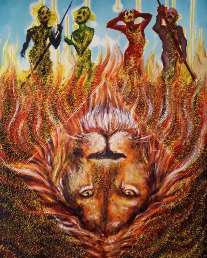 Tierra-Fuego
Técnica mixta
70×50 cm.
2020
A la venta $8,500.
#tochtlimartinezarte #tochtlimartinez #tochtli 
#arte #artefigurativo
#culturasancestrales 
#ancestros #fuegosagrado #tierrasagrada #gaia #leon #lion #africaancestral
#arte #artefigurativo #artecontemporaneo