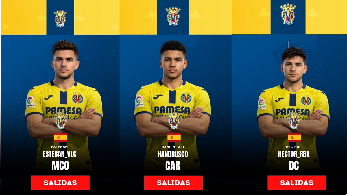 CVFeSports's tweet image. Entradas y salidas  🔙🔜

Os dejamos el mercado de fichajes para esta 2ª Temporada 25-26 🙌🏻

GMK Villarreal Academy eSports CF 💛

🔙
Esteban 🧤
Handrusco 🧱
Héctor ⚽️

🔜
Rubén🧤
Parra ⚽️
DJbozada ⚽️
Tito 👟
Aitor ⚡️
Cristian ⚡️
Zhert ⚽️