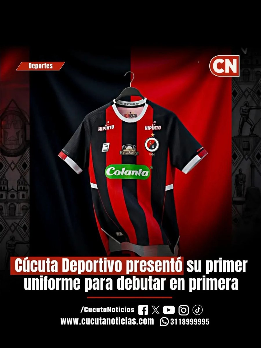 CucutaNoticias's tweet photo. #AtenciónCN ⚫🔴 Por medio de sus redes sociales, el Cúcuta Deportivo y su marca aliada Boman presentaron el diseño oficial de la camiseta rojinegra para la temporada 2026, apostando por un estilo clásico que revive las tradicionales líneas verticales usadas en los años 2006 y 2007.

La nueva indumentaria mantiene el predominio del rojo y negro, incorporando vivos blancos que aportan contraste y sobriedad. En el diseño se destacan los patrocinadores Colanta, Natucampo, Hipinto y Boman, integrados de forma visible al concepto visual.

Esta camiseta sería la que el conjunto motilón utilizaría en su debut oficial de la temporada, programado para este lunes a las 4:00 de la tarde en el estadio General Santander, cuando enfrente al Once Caldas de Manizales.

El lanzamiento ha generado múltiples reacciones entre los hinchas, quienes valoran el regreso a un diseño tradicional cargado de historia. ¿Le gusta esta nueva camiseta del Cúcuta Deportivo para el 2026?