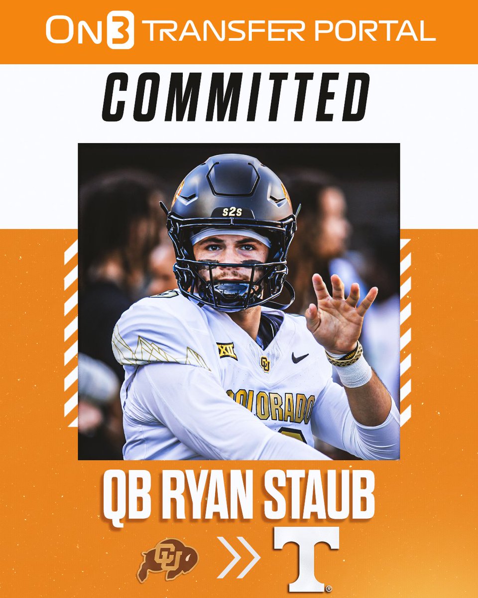 On3's tweet image. BREAKING: Colorado transfer QB Ryan Staub has committed to Tennessee, @PeteNakos and @Hayesfawcett3 report🍊

on3.com/college/tennes…