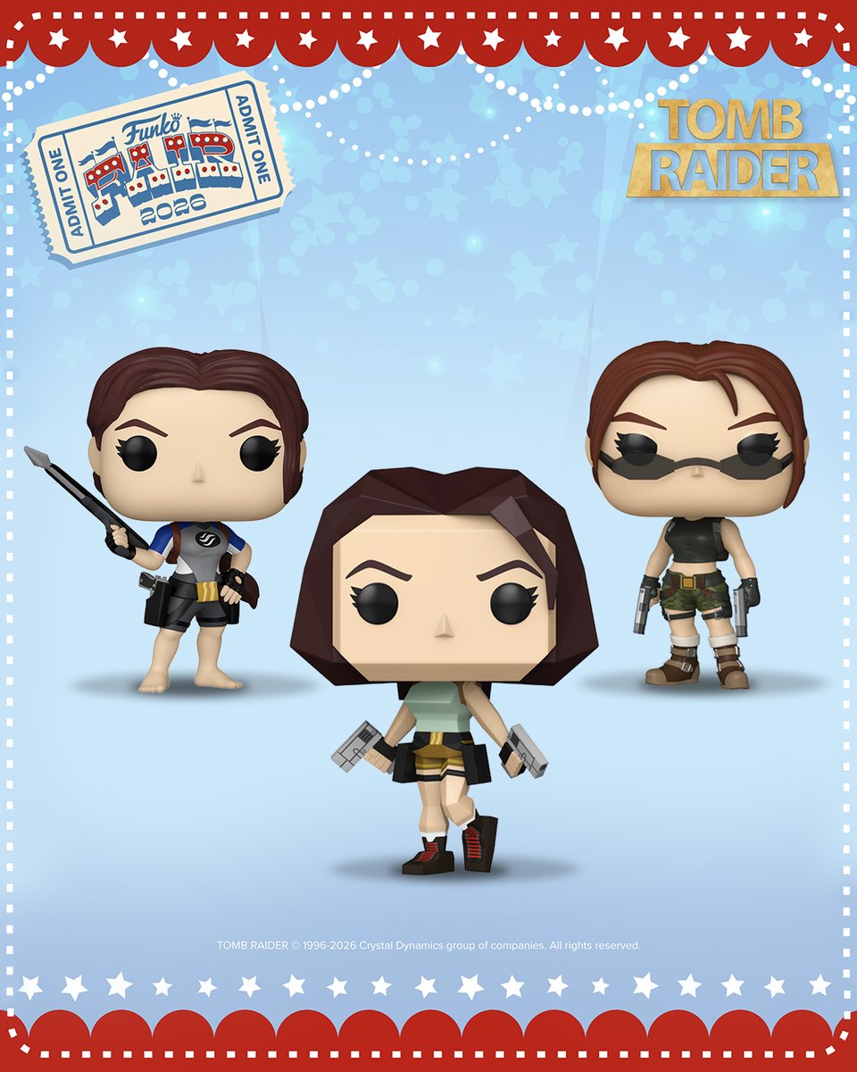 tombraider's tweet image. 🎪 First look at the new Funko POP! collectibles of Lara Croft, revealed today at the London Toy Fair.

#TombRaider @originalfunko