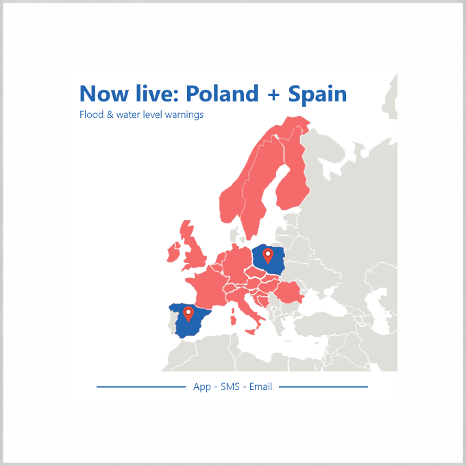 pegelalarm's tweet photo. Spain 🇪🇸 and Poland 🇵🇱 are now live in our water level warning system.

Alerts delivered via app push, SMS, and email for fast, reliable reach.

More country integrations coming next. 🔔🌊
#FloodWarning #EarlyWarning #Hydrology #PublicSafety #Spain #Poland https://t.co/0q6SLA6g1t