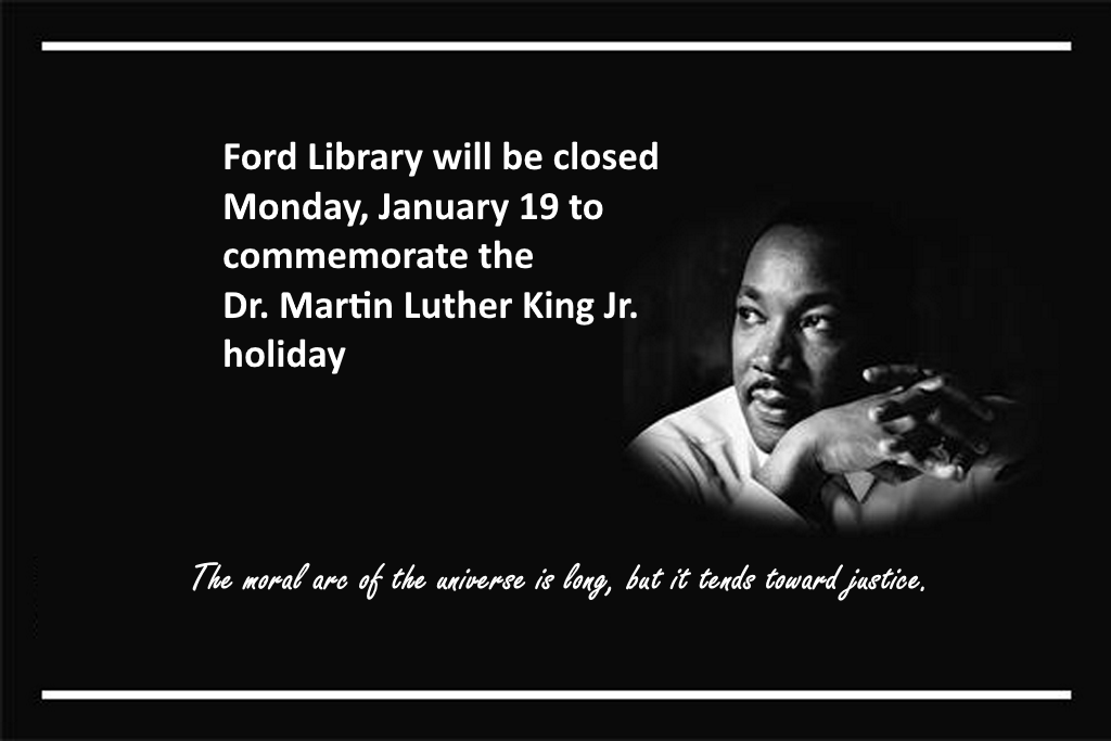 fordlibraryweb's tweet photo. We'll be closed tomorrow, January 19, in observance of the Duke University holiday commemorating the birthday of Dr. Martin Luther King Jr.  Normal term hours resume Tuesday. See our full calendar at https://t.co/NlhsKOAjV0 https://t.co/pra0zSI6fe