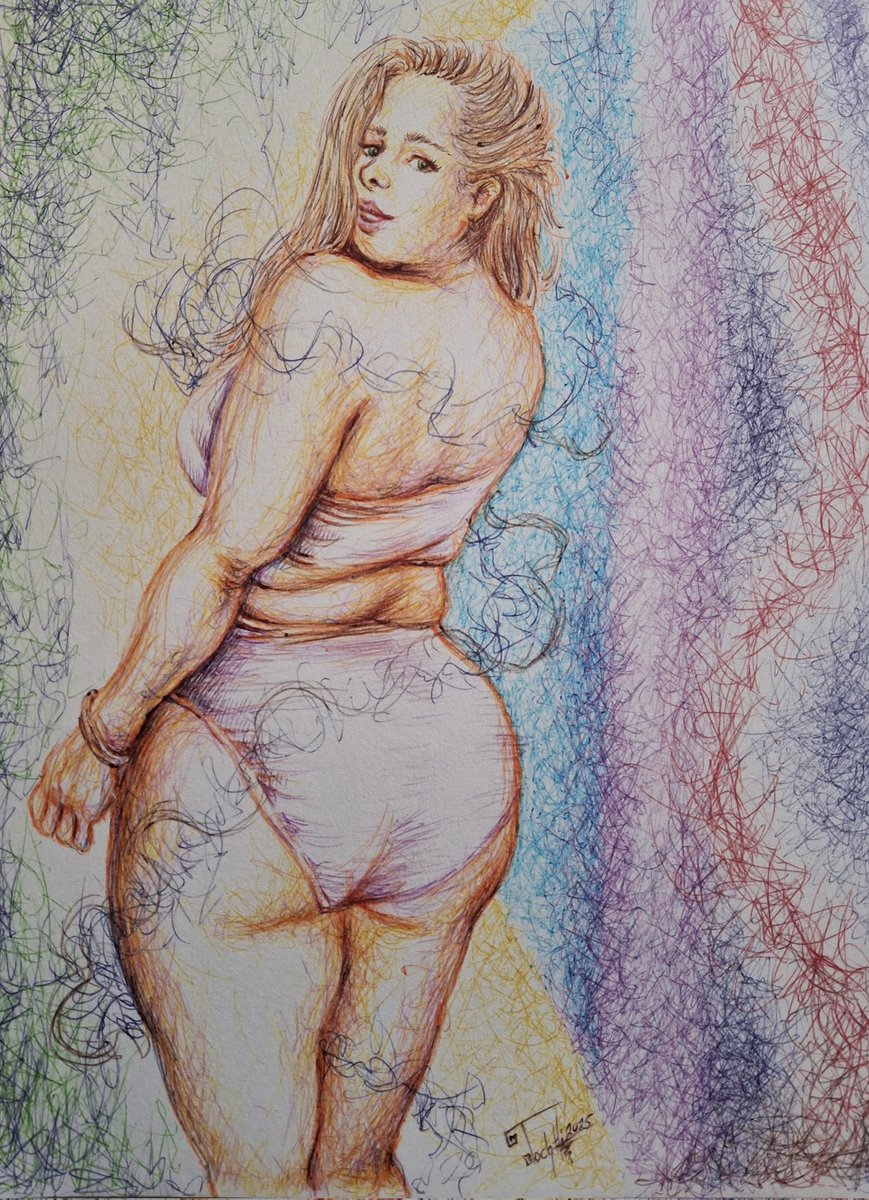 Composición boligráfica con figura femenina
Dibujo a bolígrafo de color, 2025

#tochtlimartinezarte #colorart #dibujoboligrafo #boligrafodecolor #dibujoacolor #arteenboligrafo #arte #artefigurativo  #colores #ellanabryan #plussize #modelo <a href="/EllanaBryan/">ELLANA BRYAN</a>