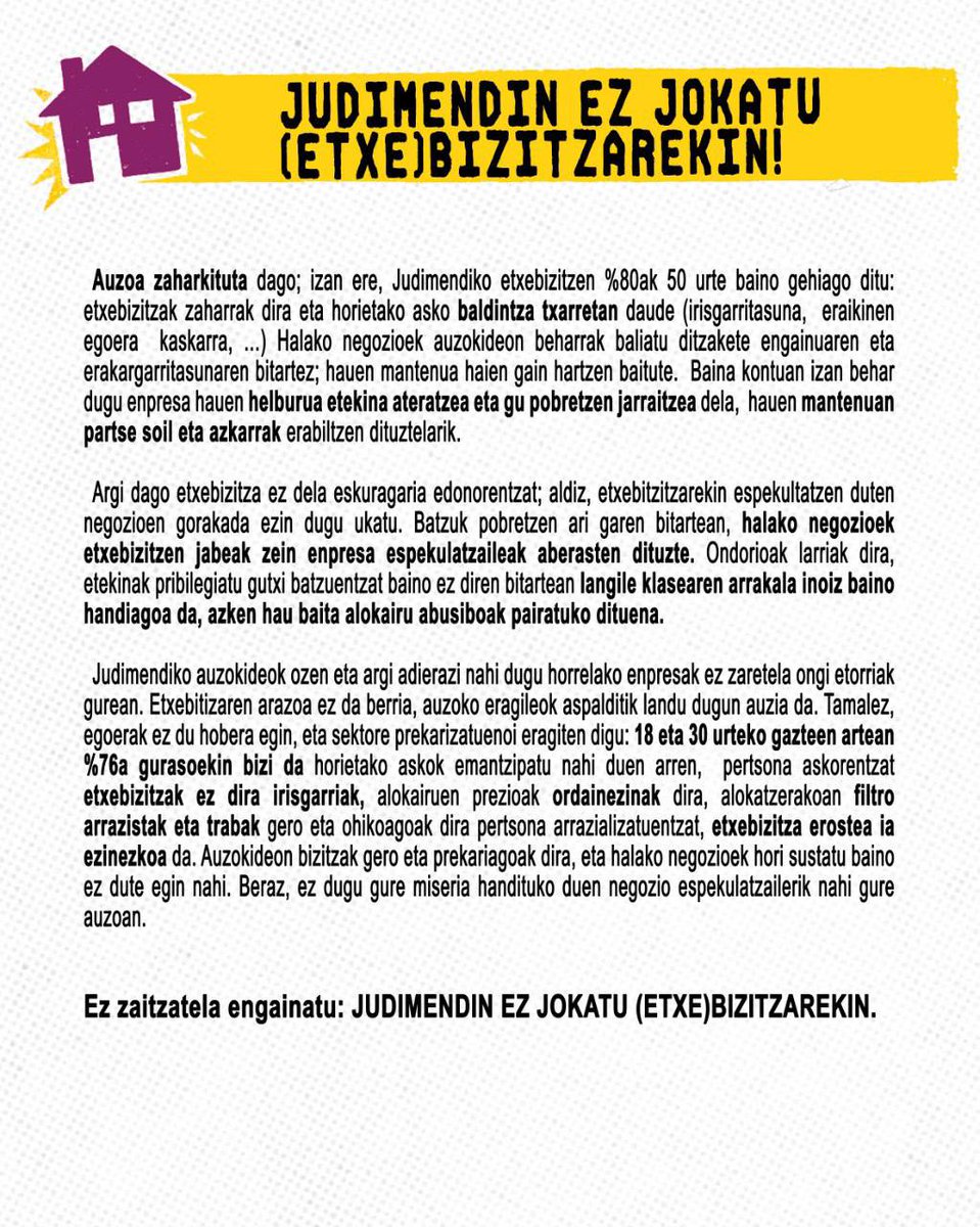 BatutaSare's tweet photo. ⚠️⚠️Rent to Rent enpresa bat zabaldu dute Judimendin!⚠️⚠️
Pisuak alokatzen dituzten enpresak dira, kasu askotan pisu horiek gelaka alokatzen dituzte, irabazi gehiago ateratzeko 💵💵 https://t.co/vLsyCHbBvY