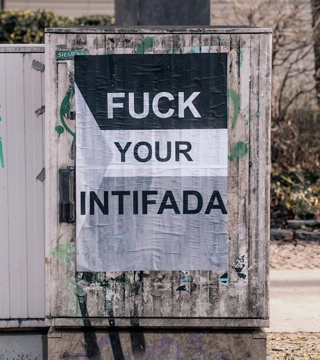 HeidiBachram's tweet image. Today I learned there’s a fringe part of German antifascists who have NOT aligned with pro-Palestinians. The ‘Antideutsche’ apparently put up these posters in Leipzig. I guess some on the left can still recognise fascism.