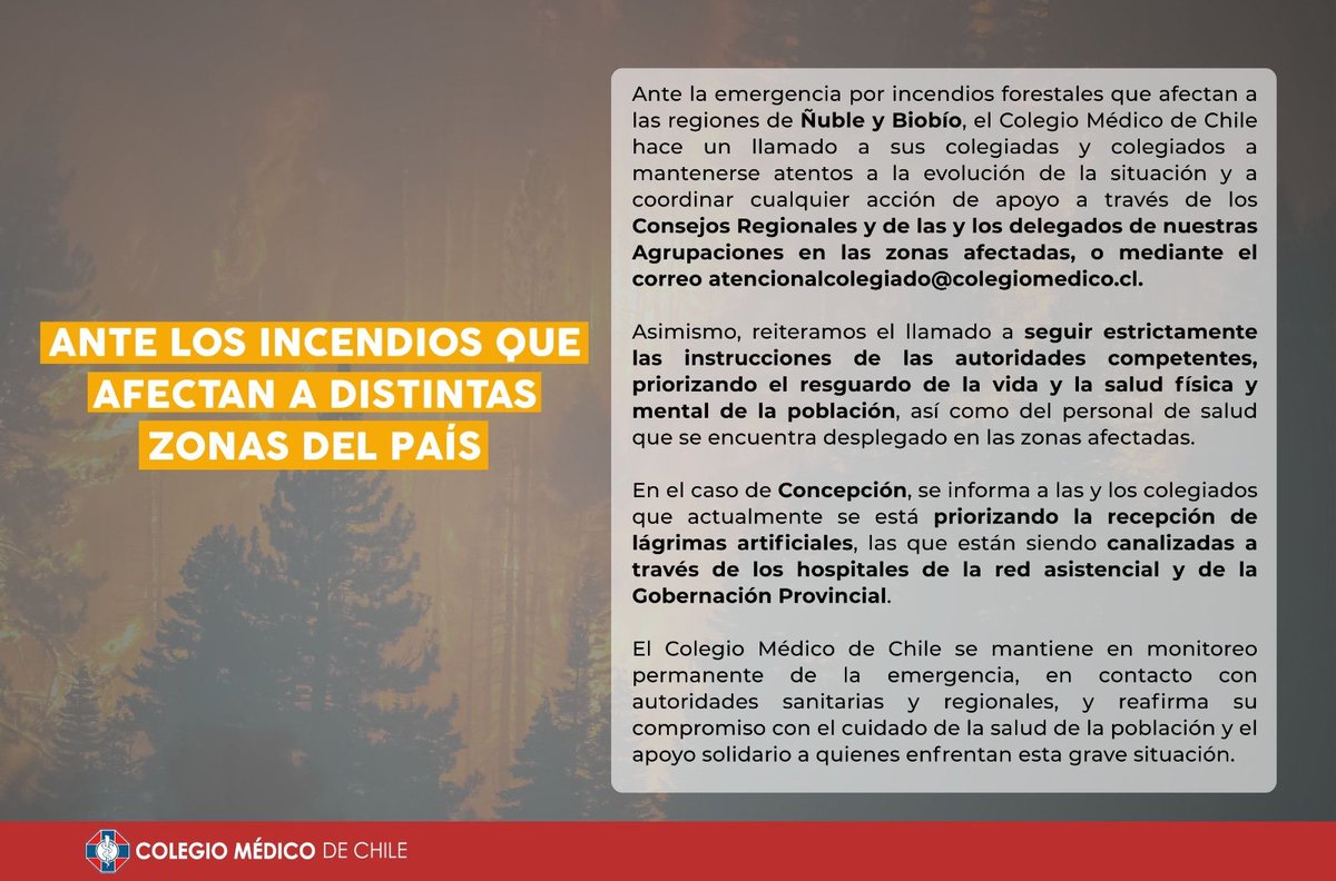 ColmedArica's tweet photo. Comunicado ante los incendios ocurridos en el sur del país https://t.co/lDYkvwjAFe