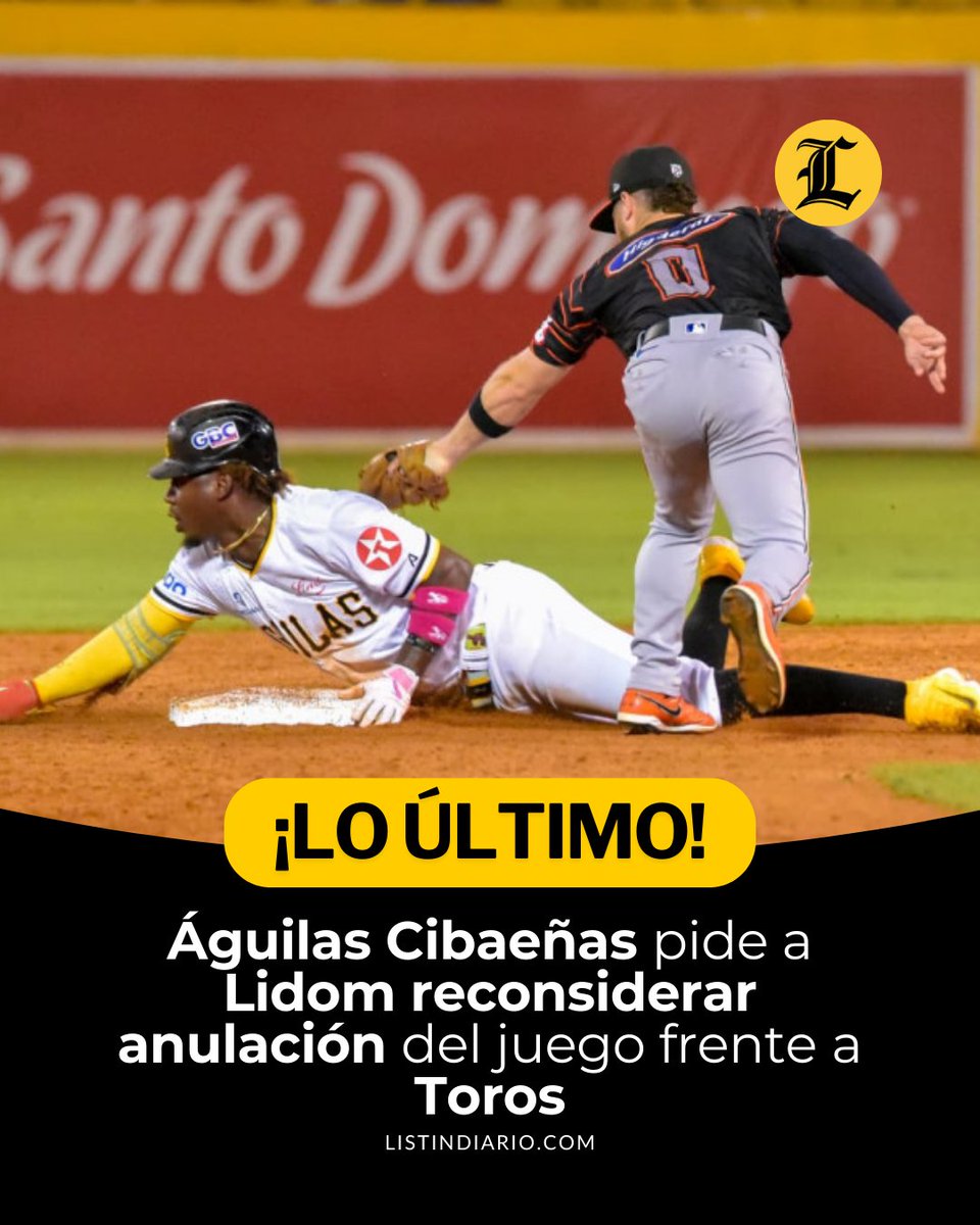 #LoÚltimoLD  l El equipo Águilas Cibaeñas exhortó a la presidencia de la Liga Dominicana de Beisbol (Lidom) recapacitar sobre su decisión de anular el partido del pasado viernes, cuando los cibaeños derrotaron a los Toros del Este.

#ListínDiario