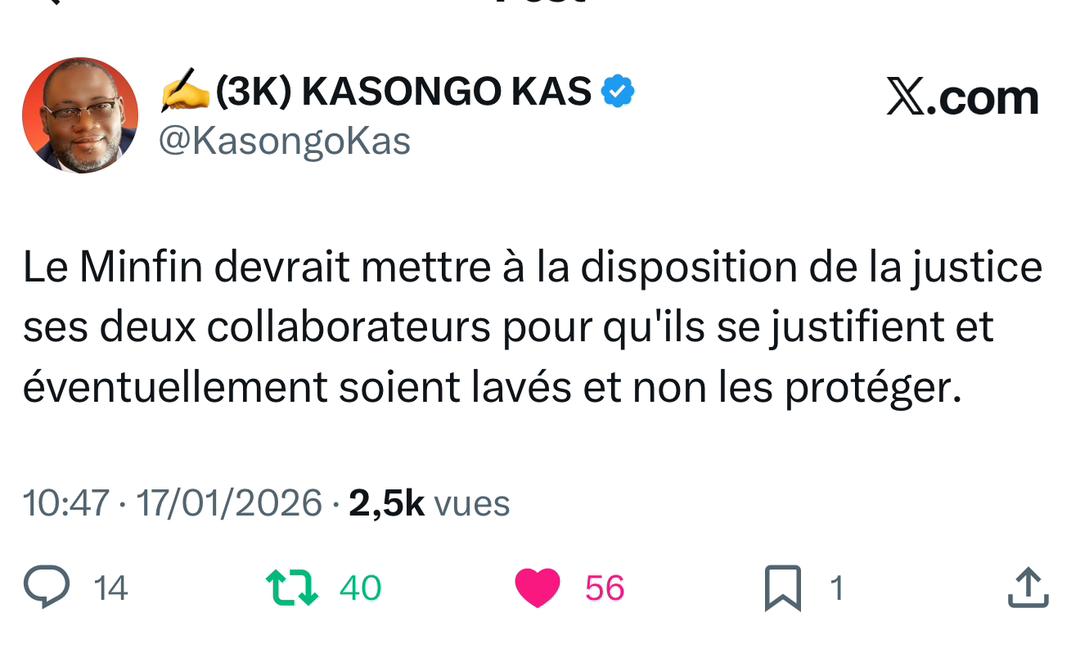 Nous demandons au Minfin de mettre a la disposition de la justice ses deux collaborateurs pour qu'ils puissent se justifier, la corruption l'impunité et le détournement c'est un combat majeur du  <a href="/MCA_NEWS2/">MCA_NEWS ll</a>  et Son autorité morale <a href="/KasongoKas/">✍️(3K) KASONGO KAS</a>  tolérance zéro 👌👌
