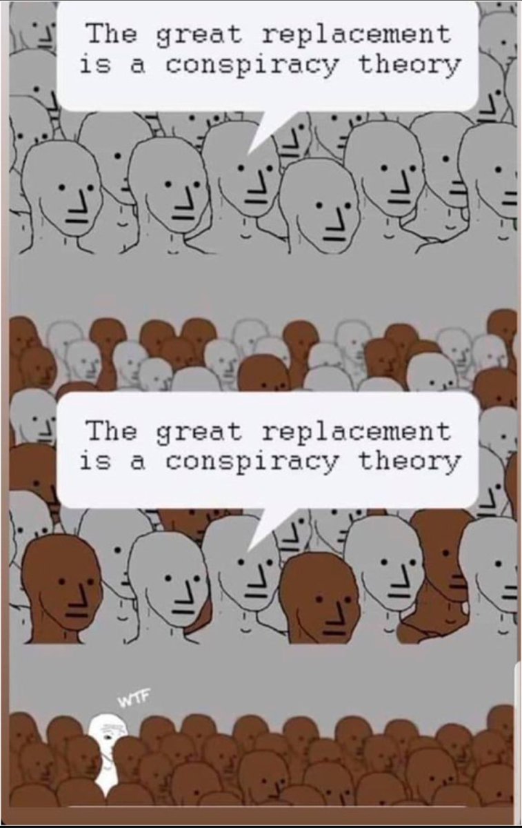 thematthew's tweet image. The great replacement is NOT a conspiracy theory

100 years ago whites were about 25% of the world
Today... 10%? Less?