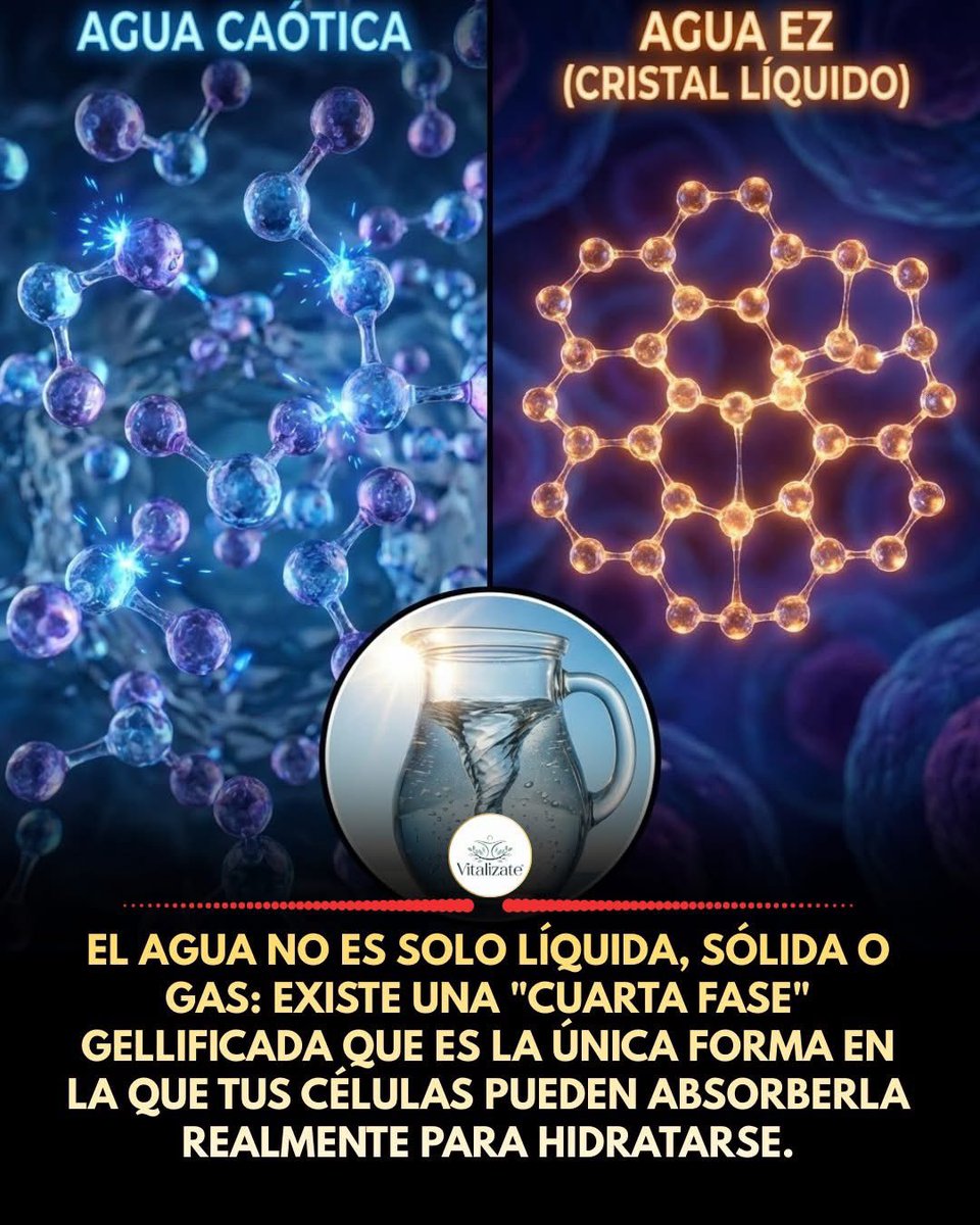 **ماؤكم ميت.**

تشربون لترين من الماء يوميًا، ومع ذلك جلدكم جاف وتشعرون بالعطش الدائم. لماذا؟ 
لأن الماء الذي يخرج من الحنفية أو الزجاجة البلاستيكية قد خضع لمعالجة كيميائية، ودُفع عبر أنابيب بزوايا قائمة وتوقف في خزانات. على المستوى الجزيئي، هو فوضى. 

جزيئاته متجمّعة في عناقيد