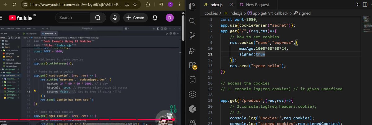 DeepikaAgg_15's tweet photo. Day 20/90 – Backend Journey 🚀
Today I learned about cookies—what they are, how they work, how to create, send, use them to manage user sessions &amp; state in backend applications. Strengthening the fundamentals step by step.@surajtwt_ 
#BackendDevelopment #Cookies #WebDevelopment https://t.co/iwlp7ClKh3