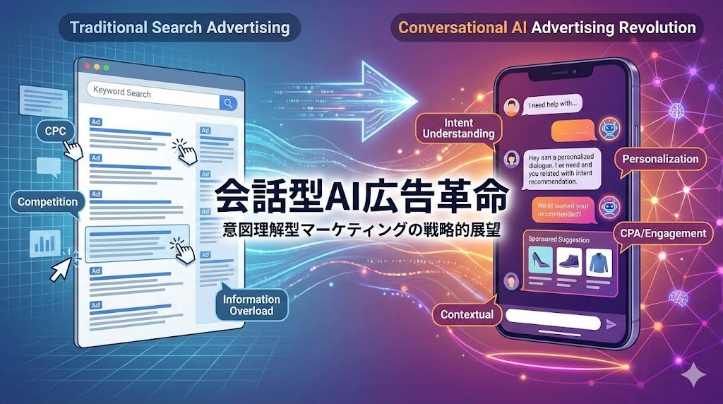 🚨ChatGPT広告が広告業界を根本から変える  

Google検索広告の限界を超える「意図理解型マーケティング」とは？  

✅ 対話で潜在ニーズを発見 
✅ CPC→CPA/CPEへ課金モデル転換 
✅ ゼロクリック化で情報流通が激変 
✅ リスク・ガバナンスも徹底解説  

今すぐ動いた企業が勝つ時代に👇
