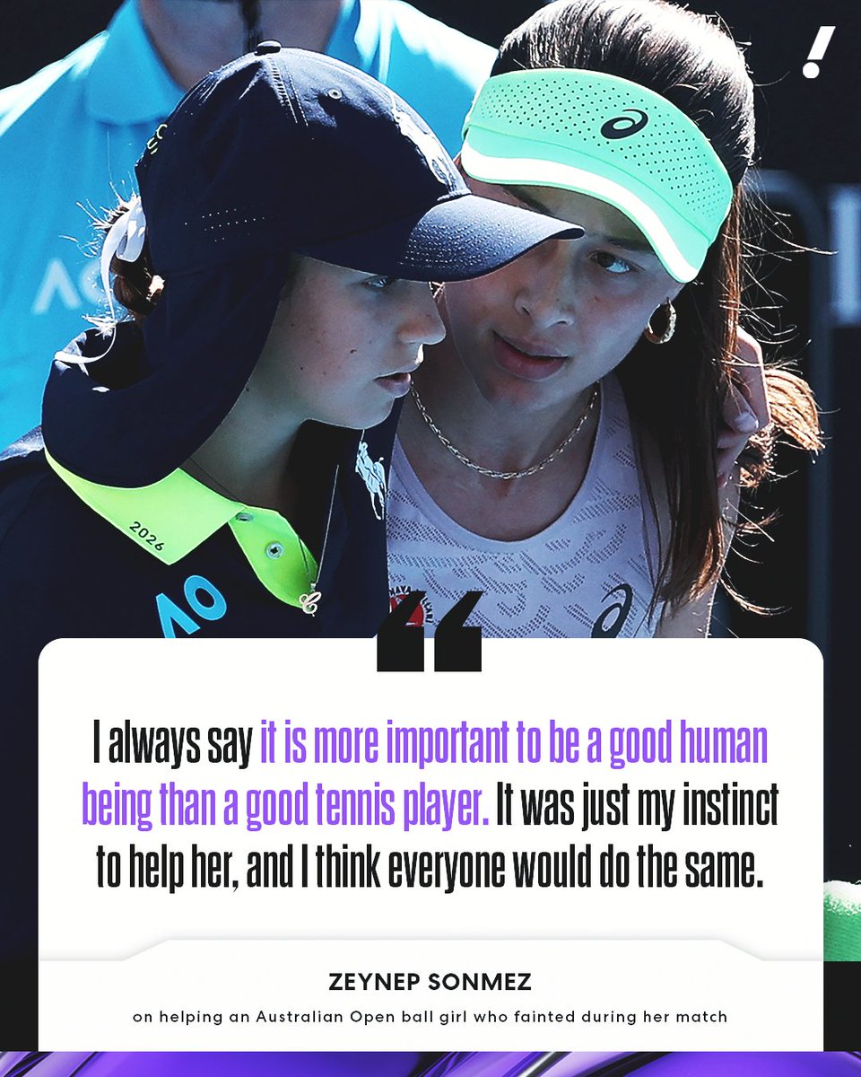Türkiye's Zeynep Sonmez halted her match Sunday at the Australian Open to help a ball girl who fainted 👏