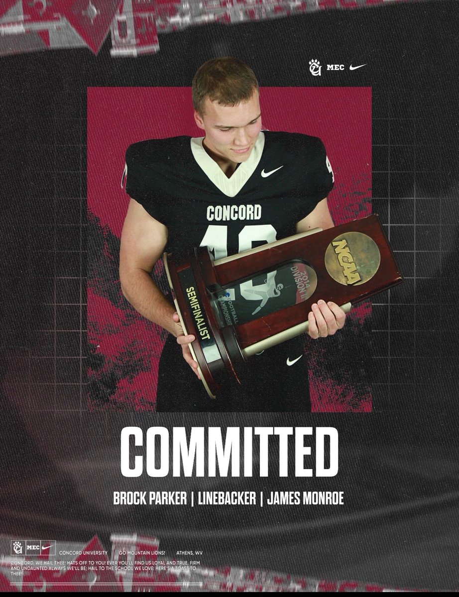 BrockParker2008's tweet photo. 100% committed to @ConcordFootball 🐾
Ready for the next chapter.
Go Mountain Lions!
@Coach_DWhitney @CUCoachEdwards @CoachDCJohnson @Coach_Gilkes https://t.co/3u38BKni1V