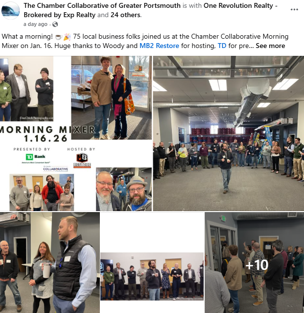 FB_1ORH's tweet photo. Huge Morning Mixer! I always look forward to the Chamber's monthly Morning Mixer-such a great group of professionals who start the day off together w/ collaboration & smiles! Reach out to learn more. Link: https://t.co/oLdDDISLWb
#chambercollaborative #portsmouthnh @PortsChamber https://t.co/DfbLbh2LDV