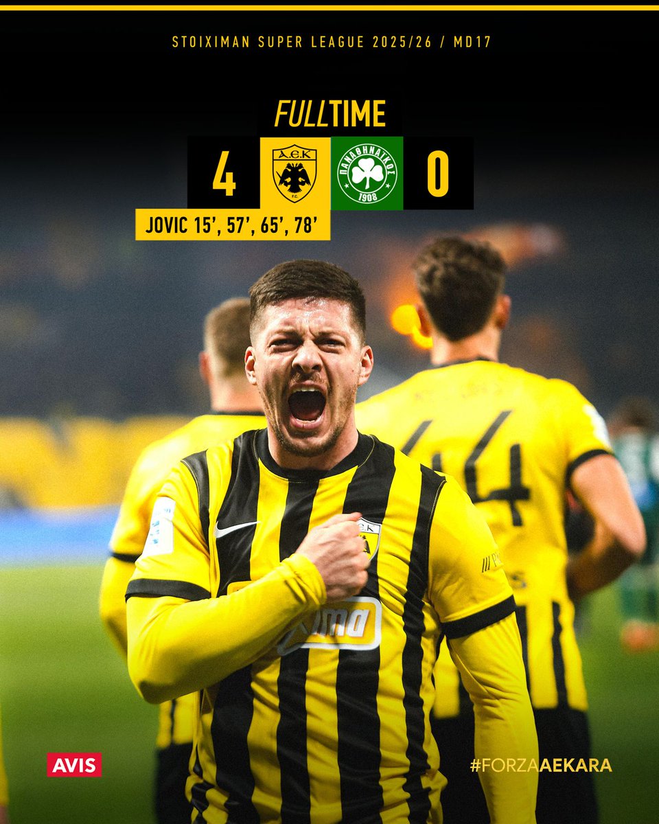 AEK_FC_OFFICIAL's tweet image. Λήξη του αγώνα: ΑΕΚ – Παναθηναϊκός 4-0!
#aekfc #aekfcseason2025_2026 #slgr