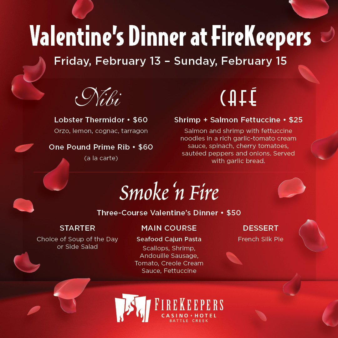 FireKeepers's tweet image. Candlelight, conversation, and unforgettable flavors. 🍷 Valentine’s dining at FireKeepers is worth the wait.