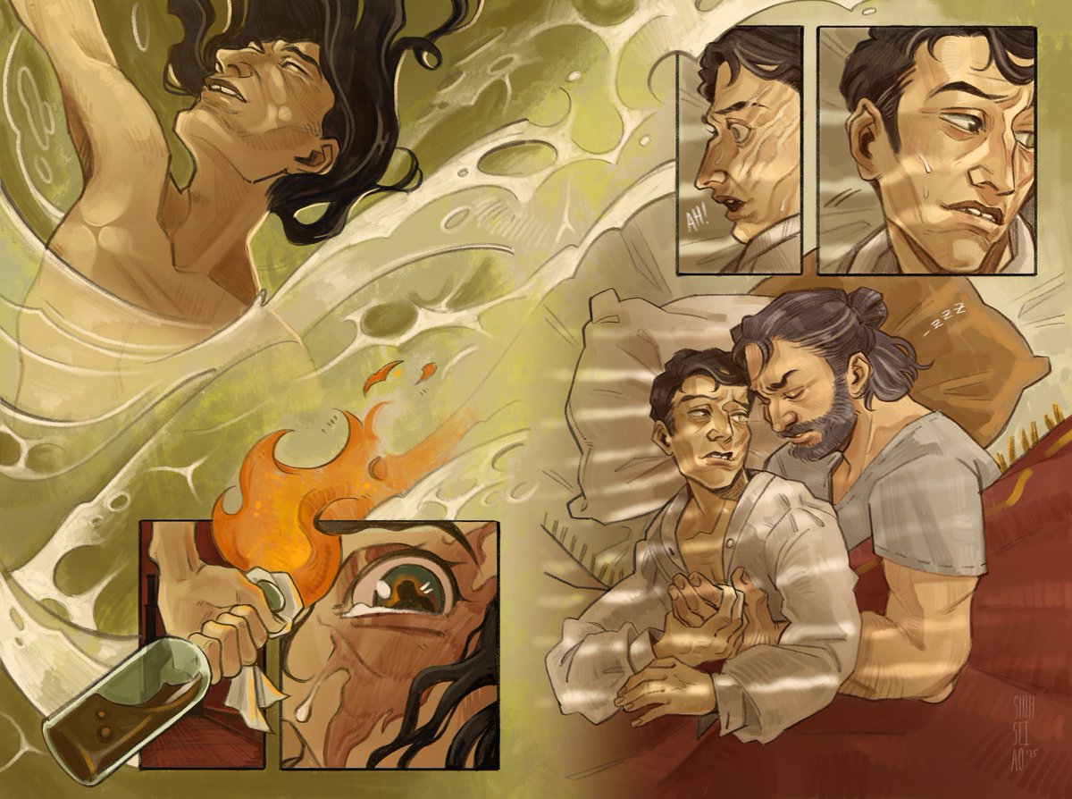 ShinseiAo's tweet photo. I can finally share this very dear piece i did for @vancozine 🍻
I had to do a dream sequence and the inescapable parts of their reality, be it good or bad 🫡✨
It was such an honor!!

#silco #vander #vanco #zaundads #arcane https://t.co/xJCQB30w5t