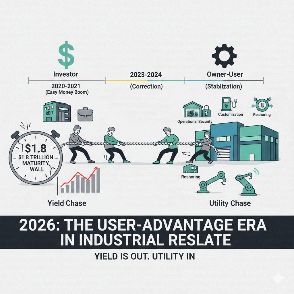 The U.S. Industrial RE market has entered a new era: The Rise of the Owner-User. 🏗️

In 2026, "Utility" beats "Yield." Tired of rent hikes and supply shocks, businesses are buying their own dirt to lock in costs and control their future. 📈

Verdict: Yield is out. Utility is in.